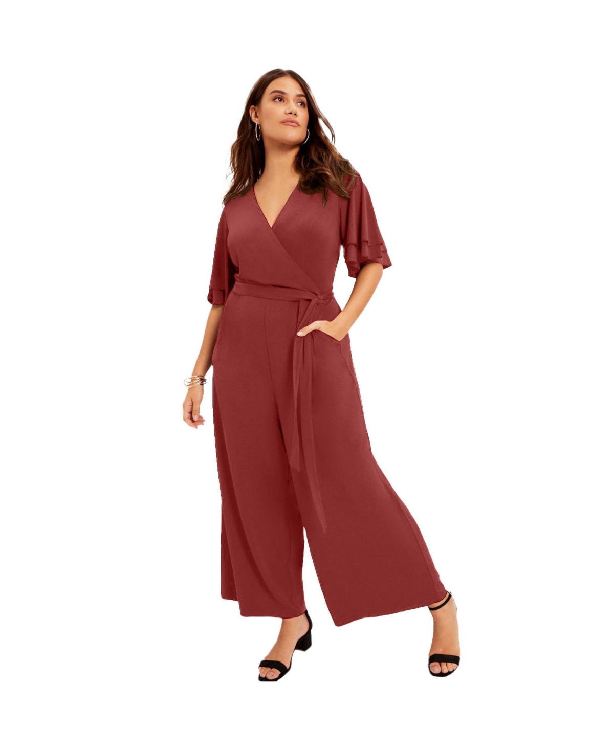 Women's June + Vie Wide-Leg Jumpsuit - Dark pine green