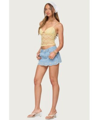 Womens Sheer Lace Cut Out Tank Top