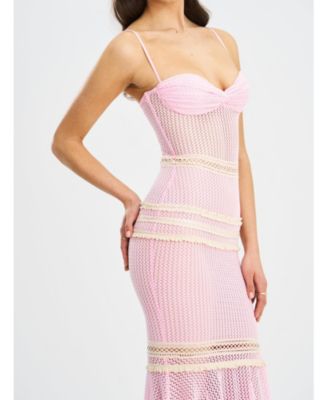 Women's Pallas Pink Lace Trim Crochet Mermaid Maxi Dress