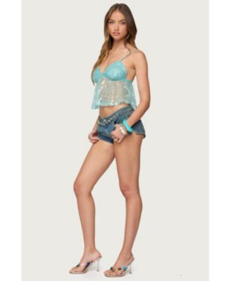 Women's Sheer Sequin Babydoll Tank Top