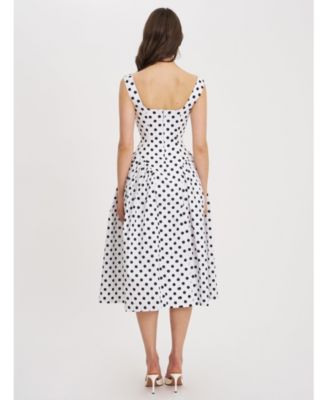 Women's Rahma Polka Dot Drop Waist Midi Cotton Poplin Dress