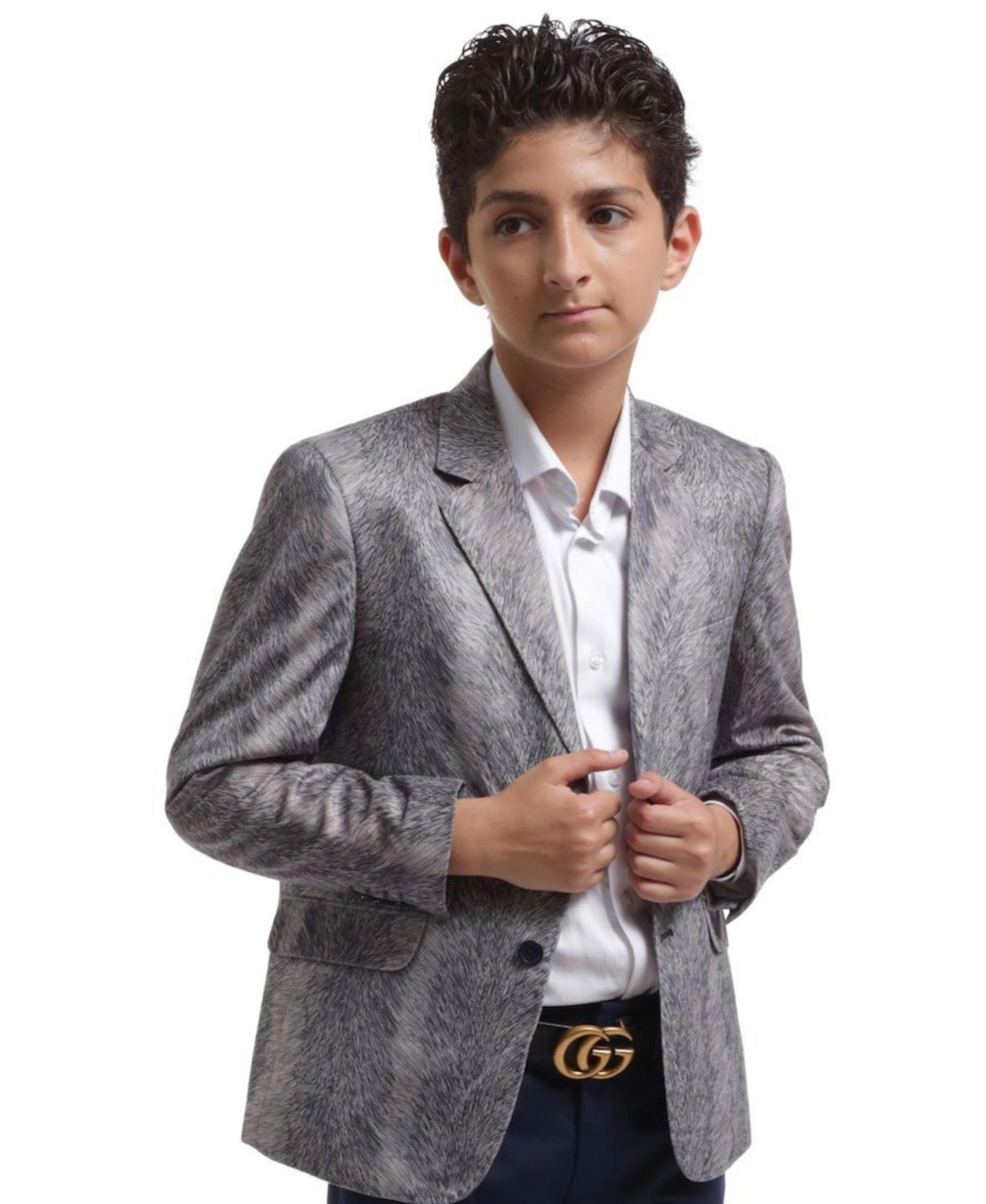 Пиджак Elie Balleh Silver Slim Fit Printed Velvet Blazer для мальчиков, цвет: Серебряный — фото 1