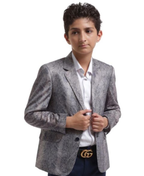 Пиджак Elie Balleh Silver Slim Fit Printed Velvet Blazer для мальчиков, цвет: Серебряный