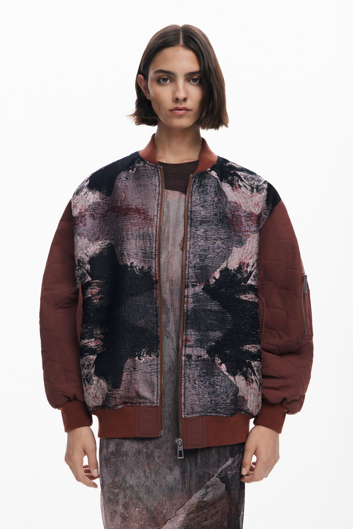 Desigual Onion Quilted Puffer Bomber Jacket In Multi
