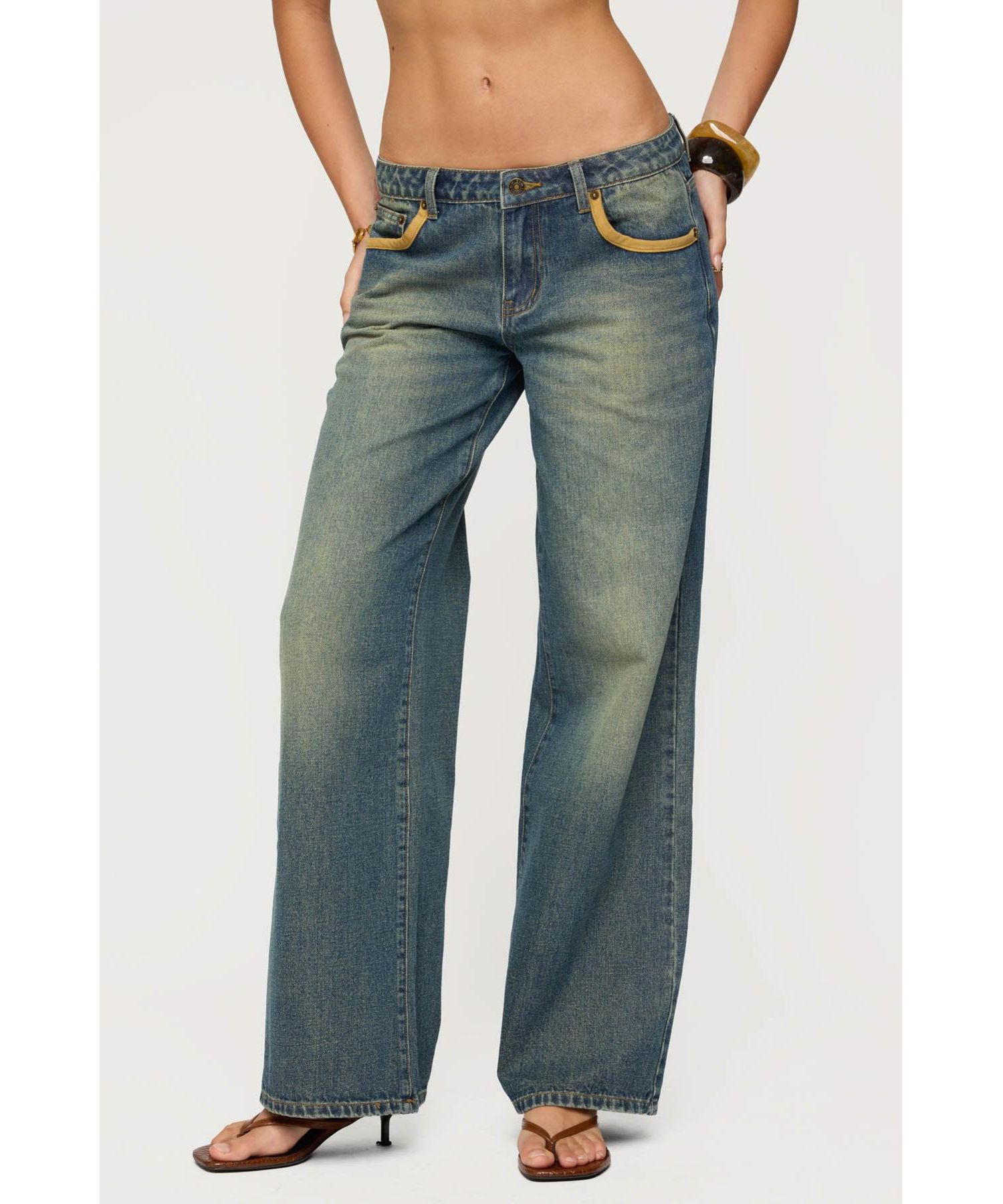 Women's Faux Suede Star Low Rise Jeans