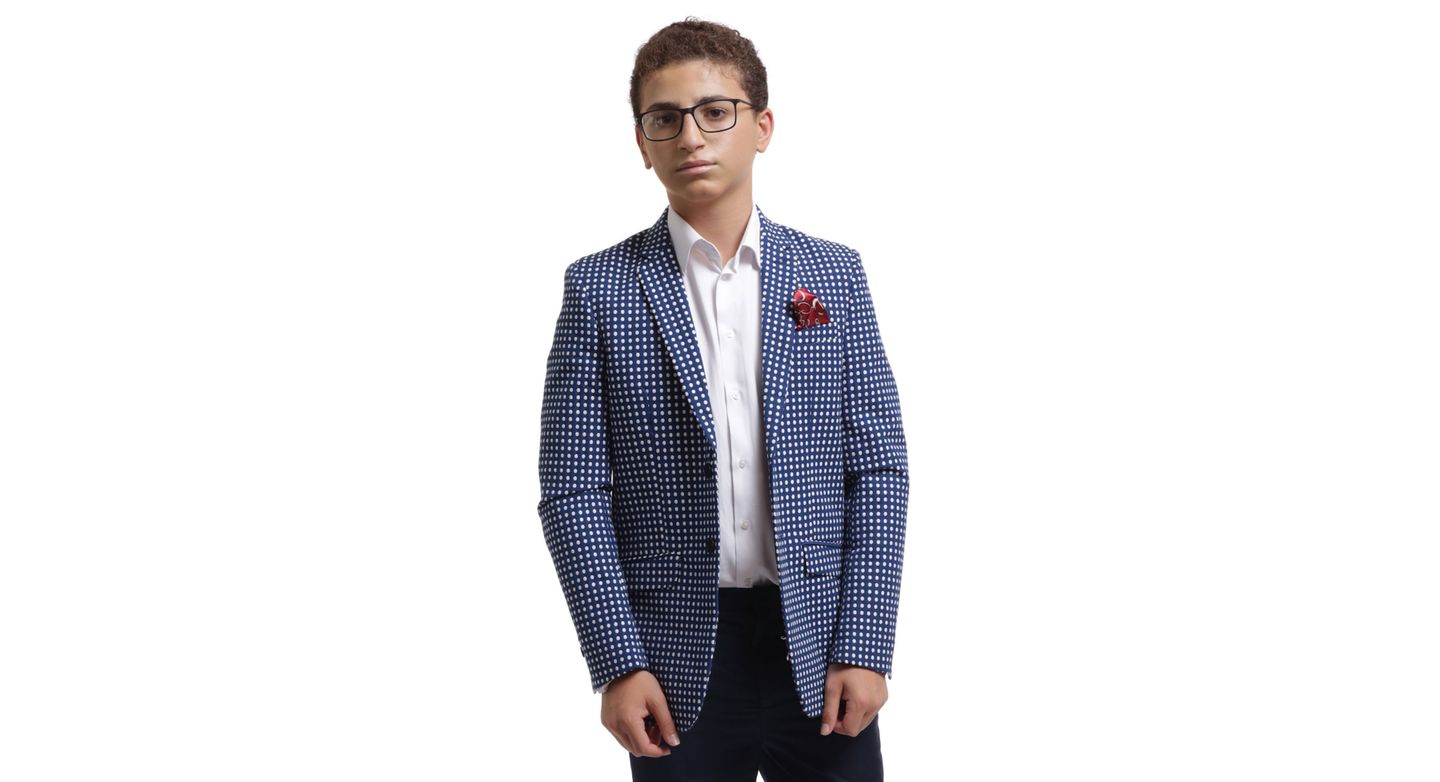 Пиджак Elie Balleh Navy Slim Fit Checked Blazer для мальчиков, цвет: Тёмно-синий — фото 1