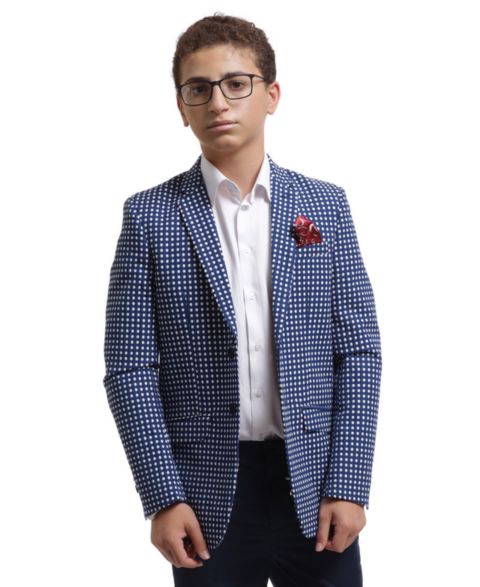 Пиджак Elie Balleh Navy Slim Fit Checked Blazer для мальчиков, цвет: Тёмно-синий