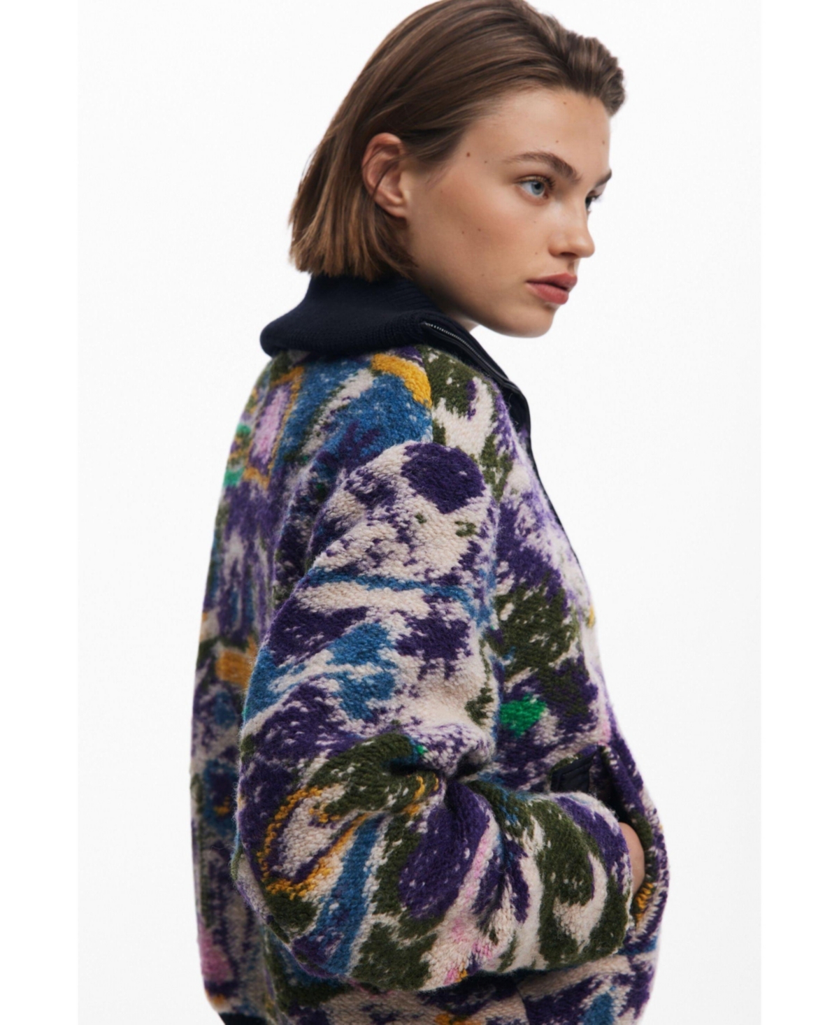 Desigual Wool Blend Woven Jacket In Multi