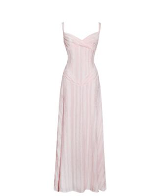 Women's Mallory Baby Pink Stripe Jacquard High Slit Gown