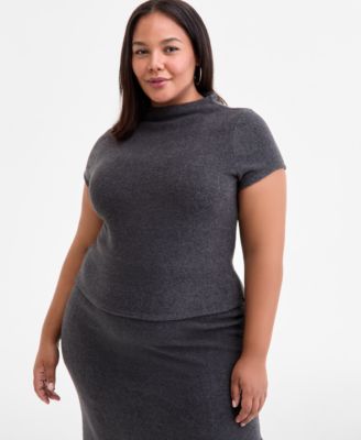 Bar III - Trendy Plus Size Funnel Neck Short-Sleeve Sweater