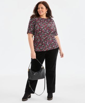 Plus Size Printed Elbow-Sleeve Top, Macy's Exclusive 