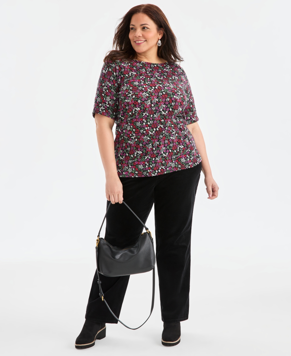 Style & Co Plus Printed Elbow-Sleeve Top, Macy's Exclusive