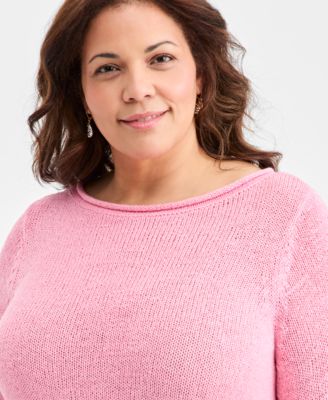 Plus Size Boat-Neck Tape Yarn Sweater, Macy's Exclusive