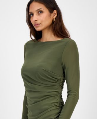 Women's Low-Back Ruched Mesh Midi Dress, Macy's Exclusive