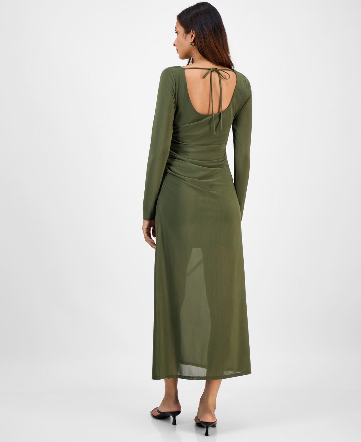 Bar Iii Women's Low-back Ruched Mesh Midi Dress, Macy's Exclusive In Green