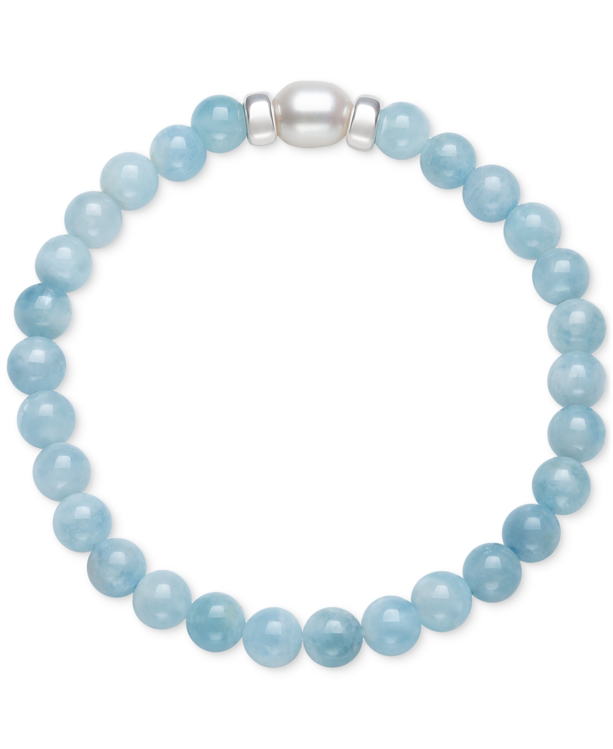 Milky Aqua & Cultured Freshwater Pearl Stretch Bracelet in Sterling Silver - Aqua