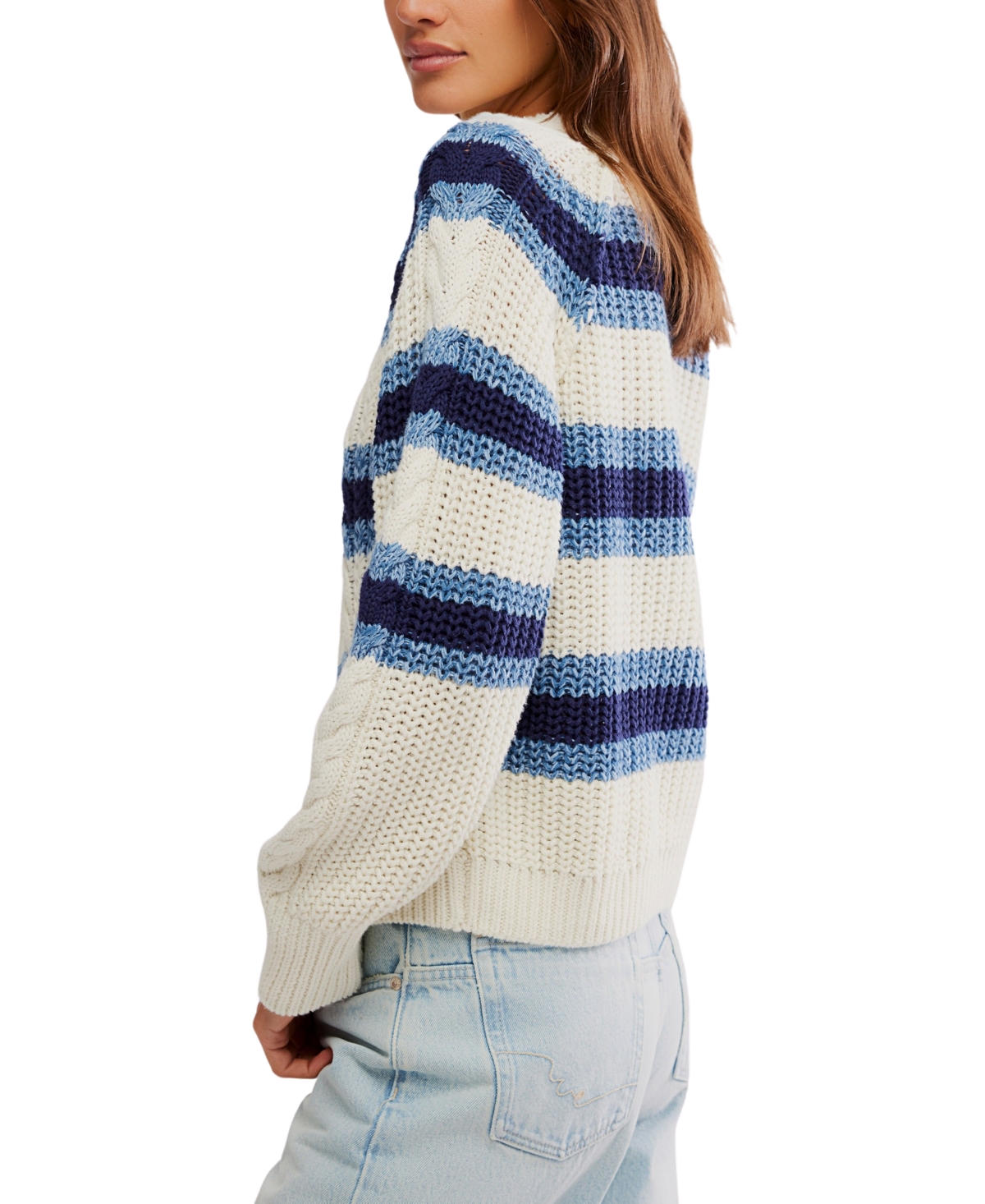 Free People Women's Frankie Striped Cotton Cable Knit Sweater