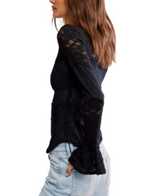 Women's Flared-Sleeve Sheer Lace Top