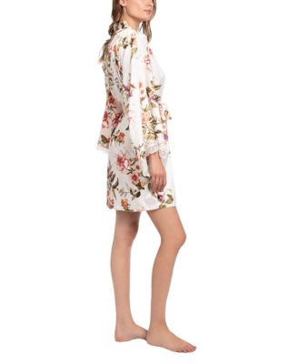 Women's Garden Flight Satin Floral Wrap Robe