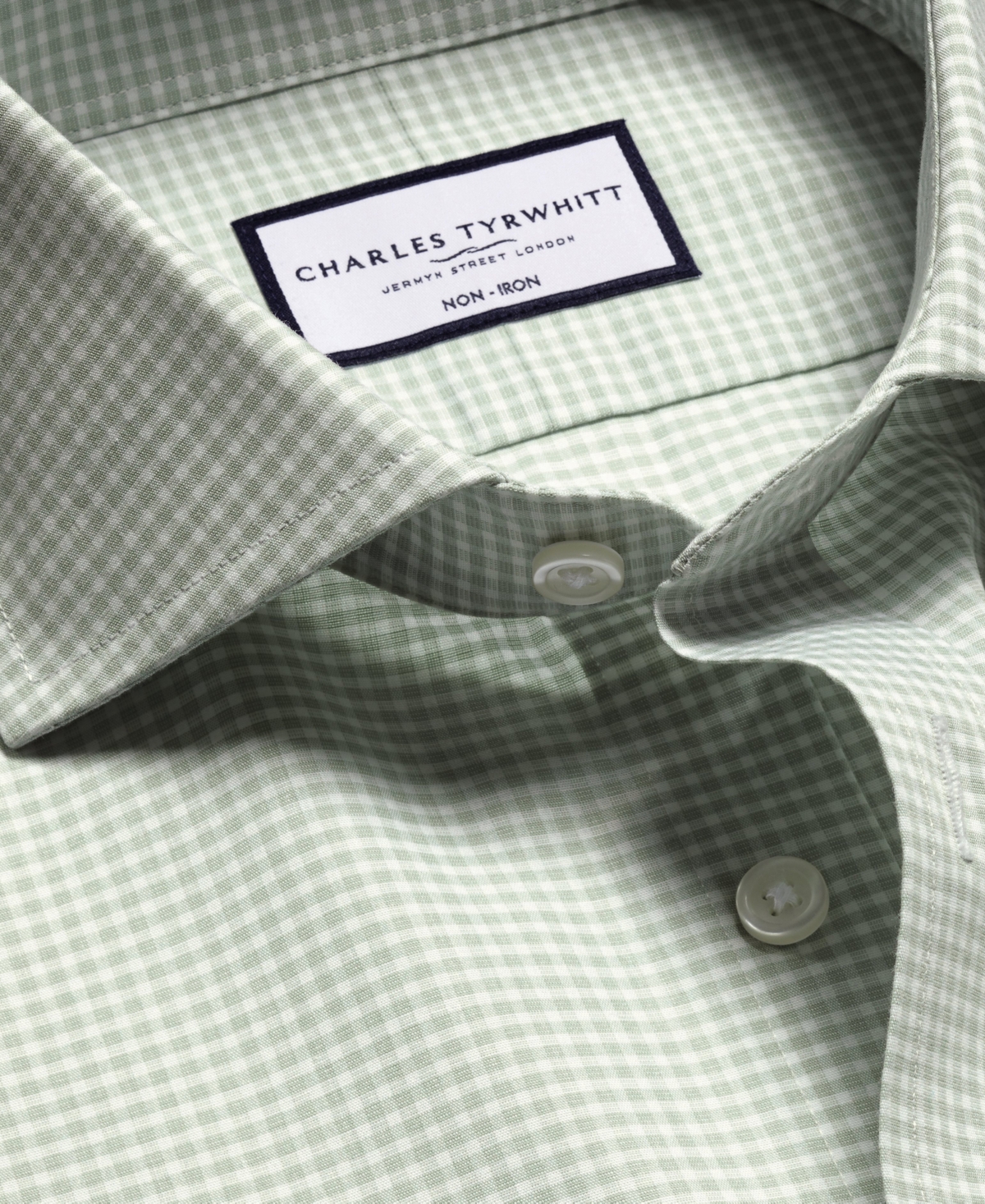 Charles Tyrwhitt Non-iron Poplin Gingham Shirt In Green