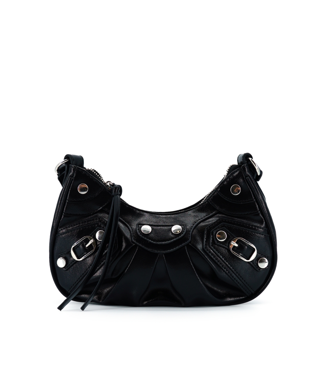 Soleil Studded Moon Crossbody Bag - Black