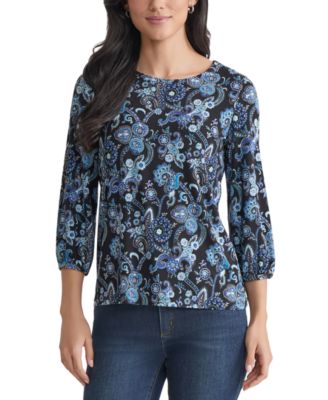 Jones New York - Petite Paisley-Print 3/4-Sleeve Top