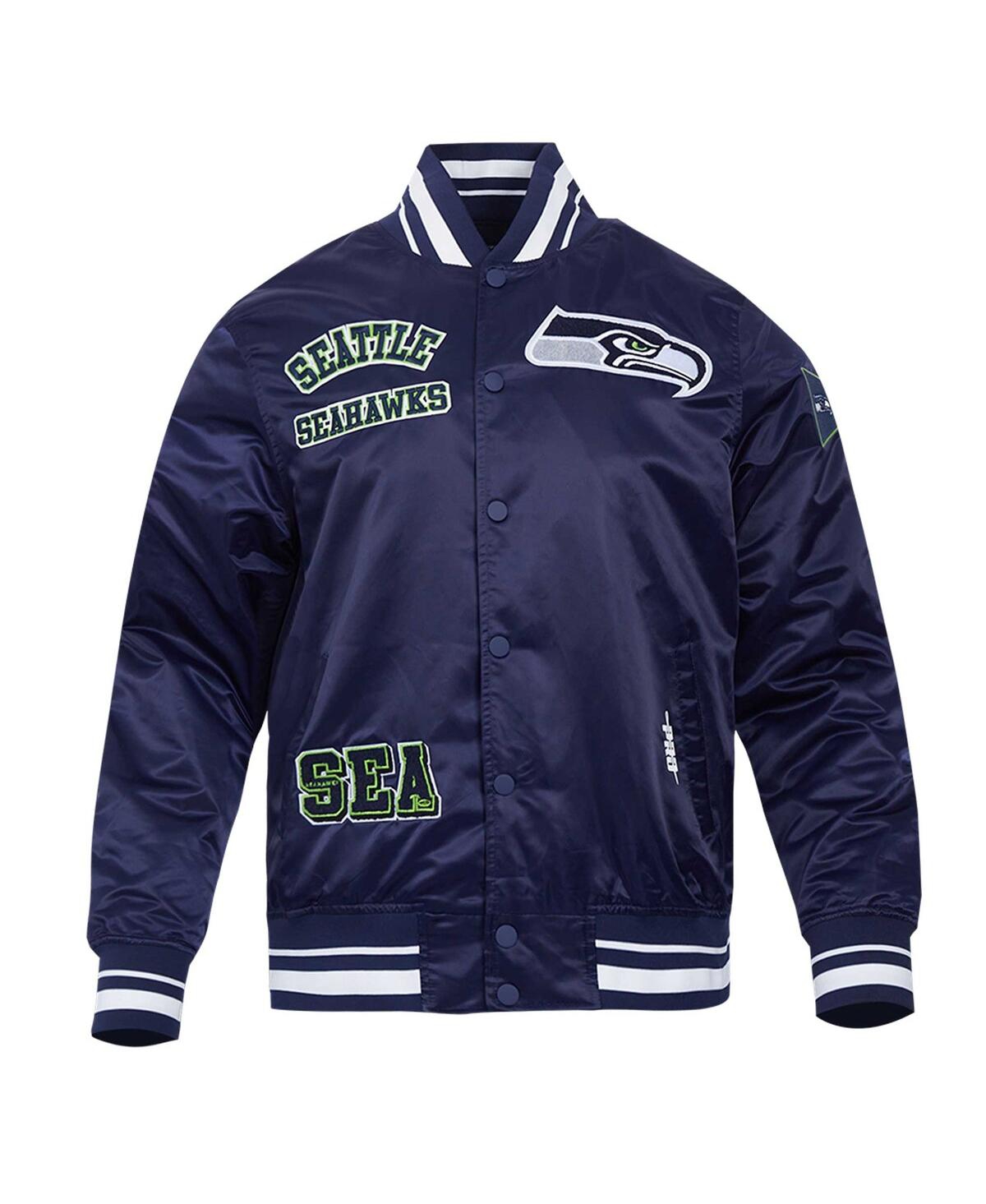 Pro Standard College Navy Seattle Seahawks Sublimated Satin Full-snap Jacket In Blue