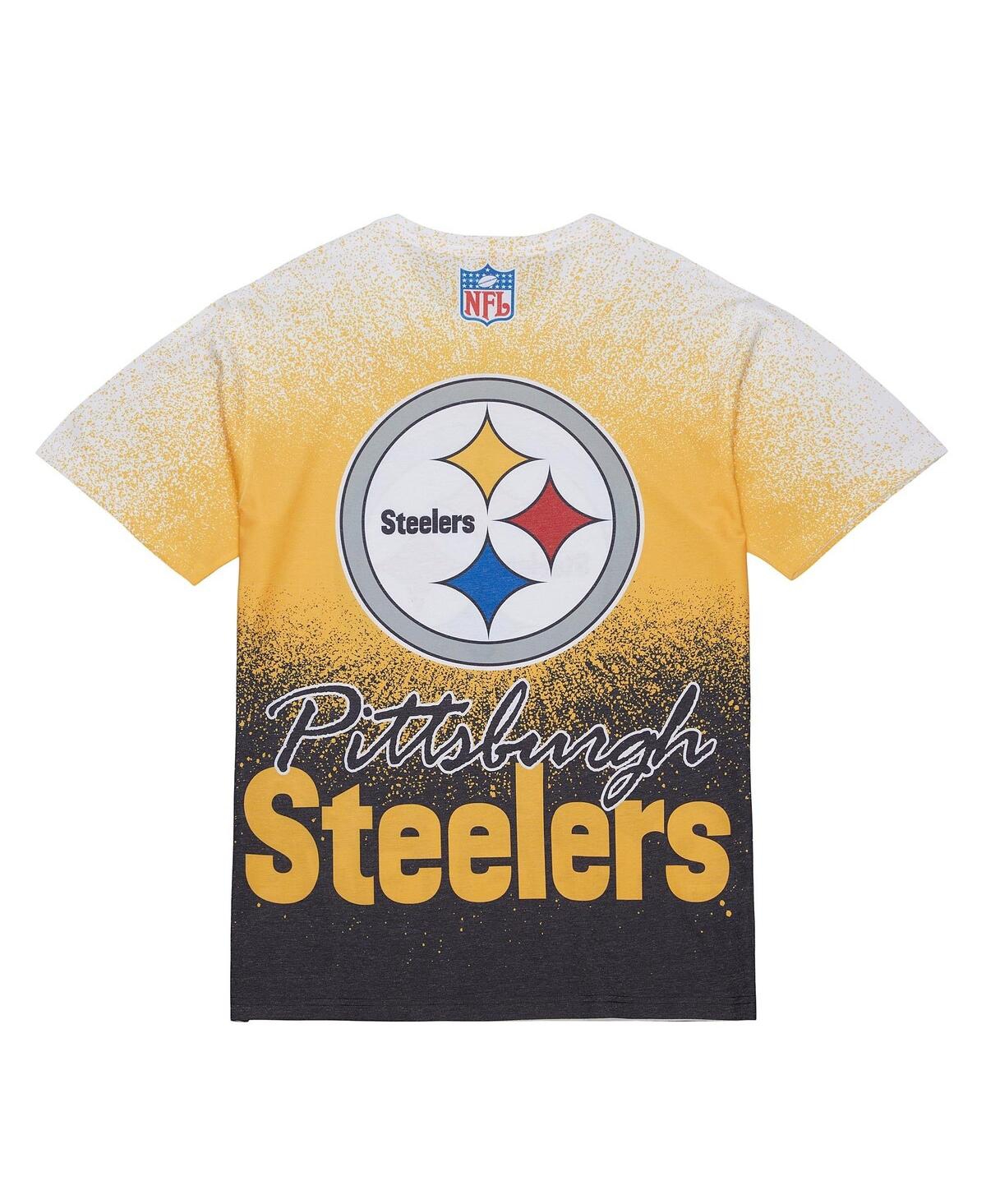 Mitchell & Ness White Pittsburgh Steelers Team Burst Vintage Logo T-shirt In Yellow