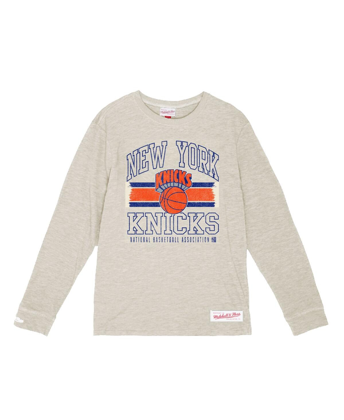 Men's Cream New York Knicks Striped Logo Lockup Premium T-Shirt - Cream