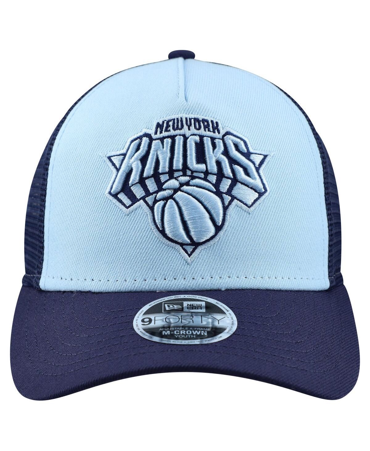 New Era Big Boys And Girls Light Blue New York Knicks Color Pack 9forty A-frame Trucker Adjustable Hat In Blue