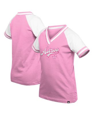 New Era - Big Girls Pink Houston Astros Mommy Me Raglan V-Neck T-Shirt