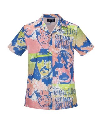 Men's Pink the Beatles Portrait Mesh Button-Down Shirt