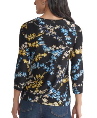 Petite Floral-Print Keyhole Top