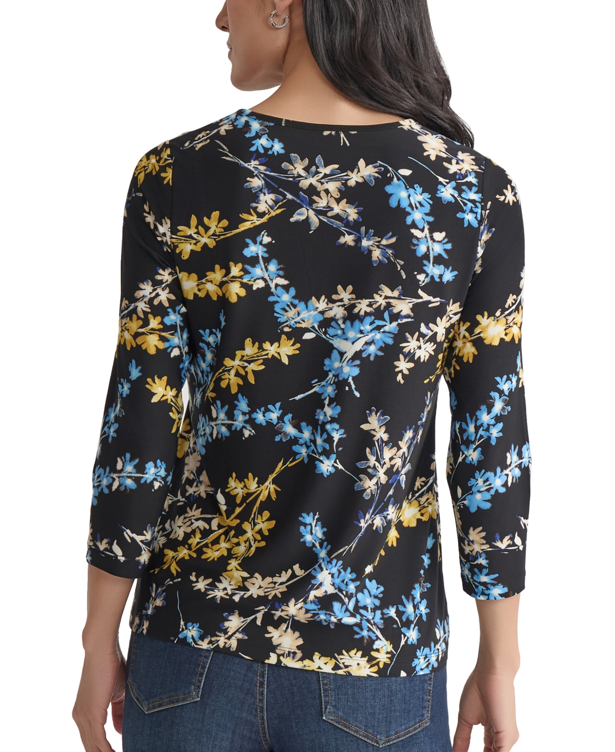 Jones New York Petite Floral-print Keyhole Top In Multi