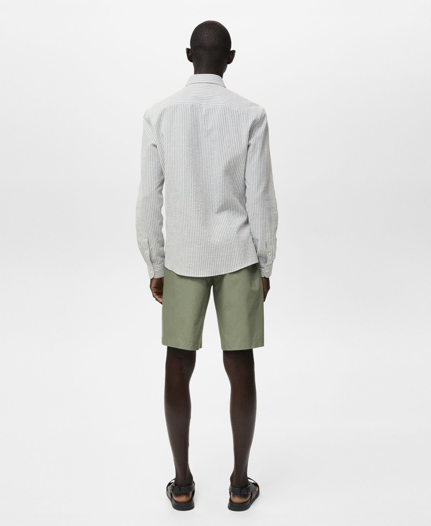 Мужская рубашка Mango Regular-Fit Stripe-Textured, цвет: Тёмный зелёный — фото 4