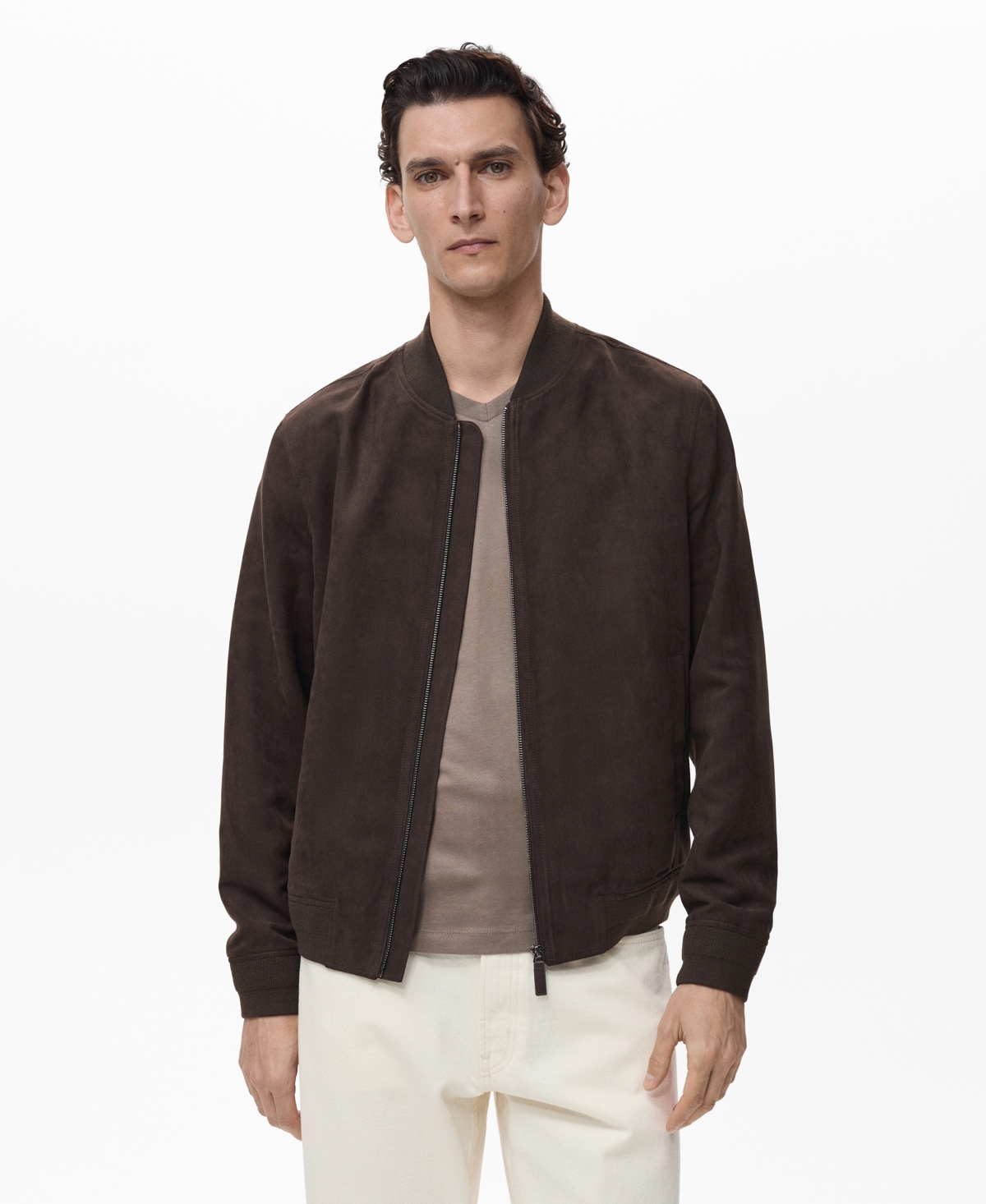 Mango Men's Suede-effect Bomber Jacket In Brown