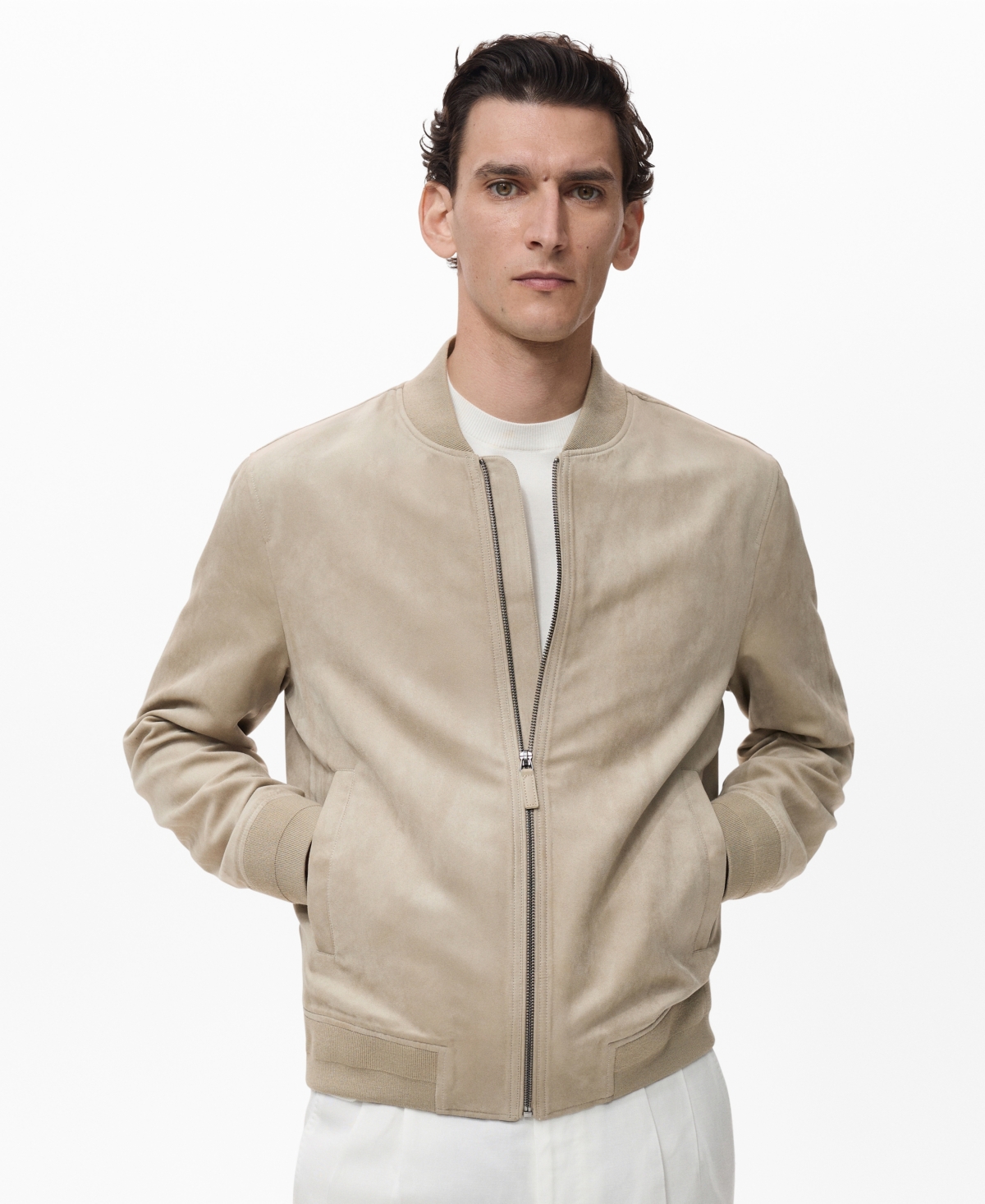Mango Men's Suede-effect Bomber Jacket In Gray