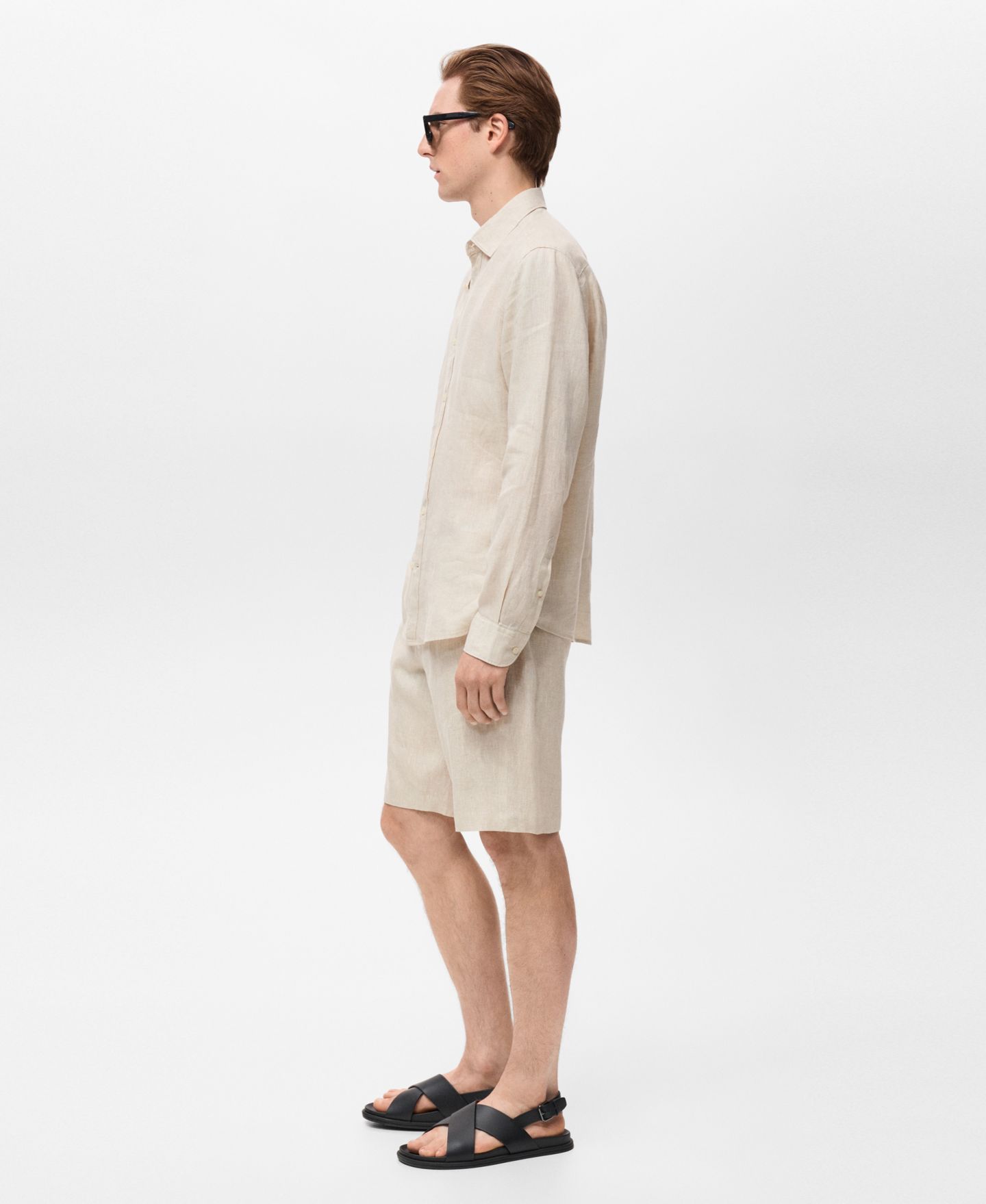 Мужские шорты MANGO Slim-Fit Linen Bermuda, цвет: Экрю — фото 3