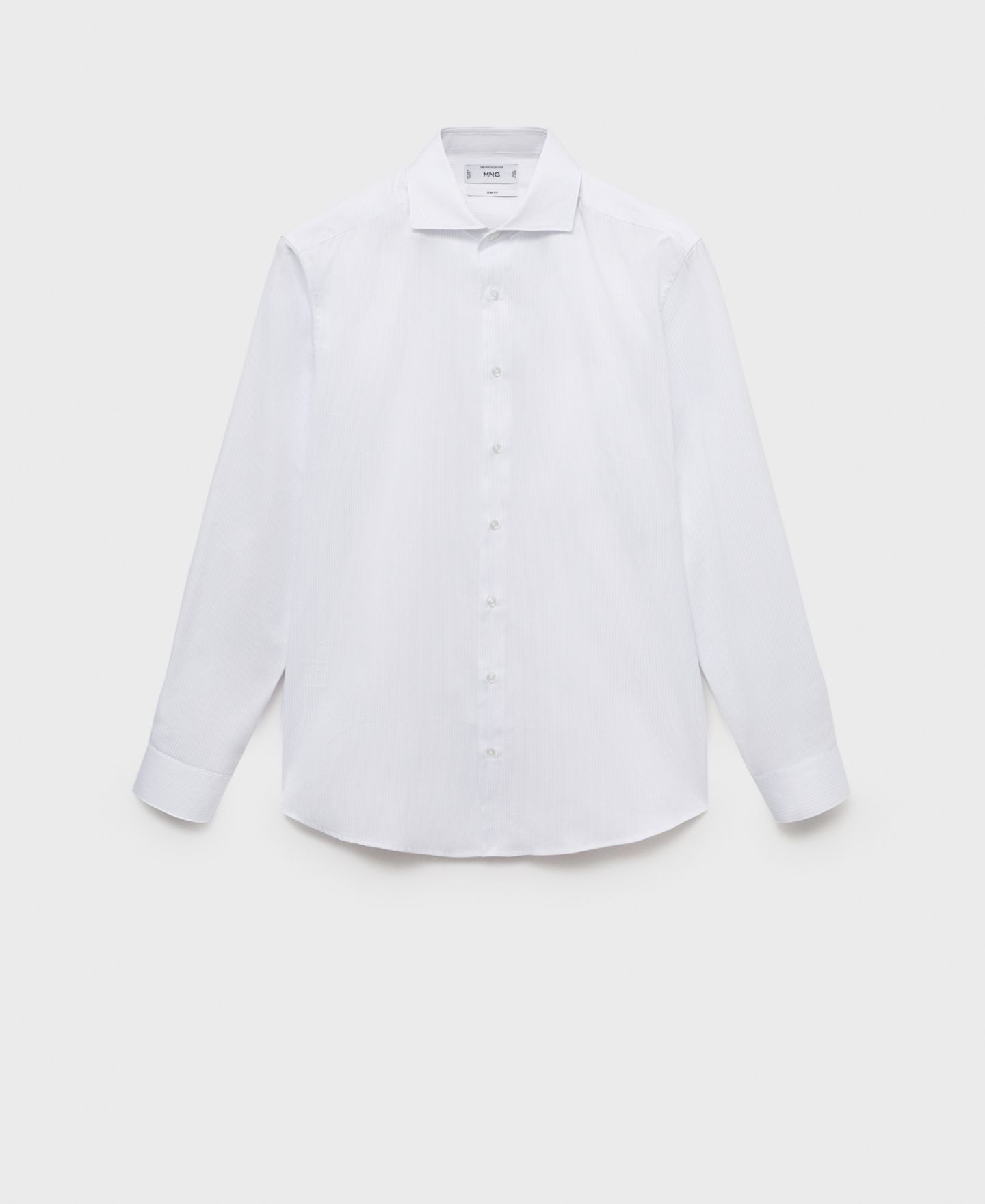 Мужская рубашка Mango Slim Fit Cotton Striped Dress Shirt, цвет: Белый — фото 7