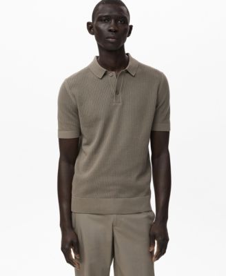MANGO - Men's Openwork Knitted Cotton Polo Shirt