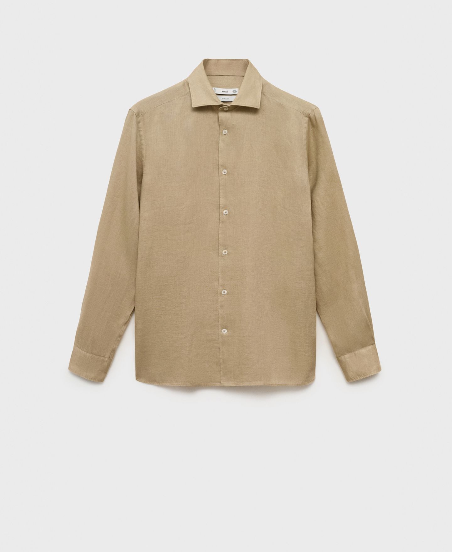 Мужская рубашка Mango Linen Slim-Fit, цвет: Бежевый — фото 4