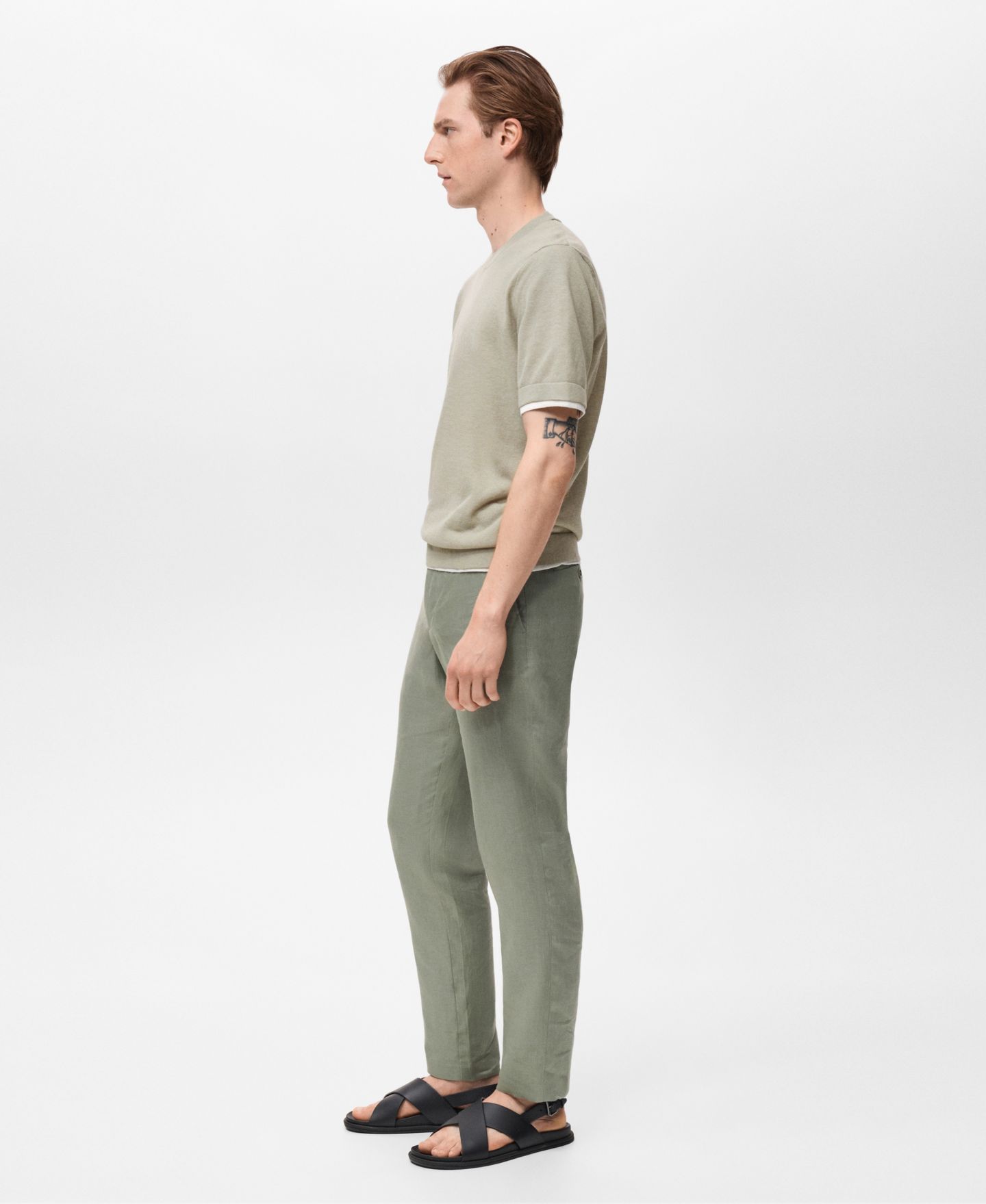 Мужская футболка Mango Contrasting Cotton-Blend, цвет: Хаки — фото 4