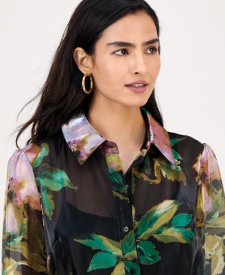 Women's Floral Chiffon Maxi Shirtdress 