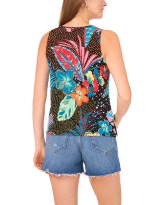 Women's Printed Sleeveless Keyhole Top