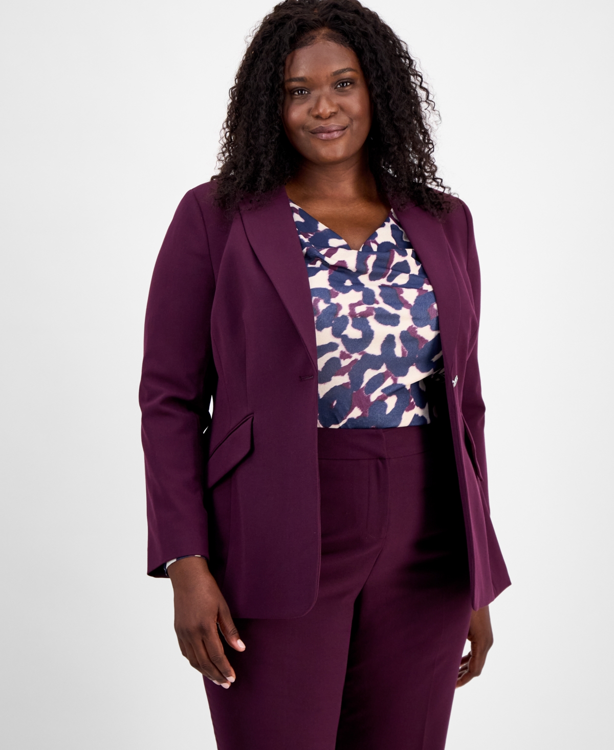 Tahari Asl Plus Size Single-button Blazer In Purple