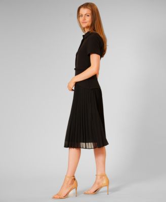 Women's Mixed-Media Pleated Midi Dress
