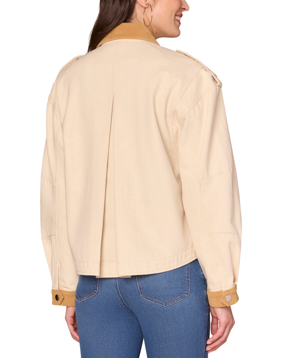 Democracy Petite Corduroy-trim Jacket In Neutral