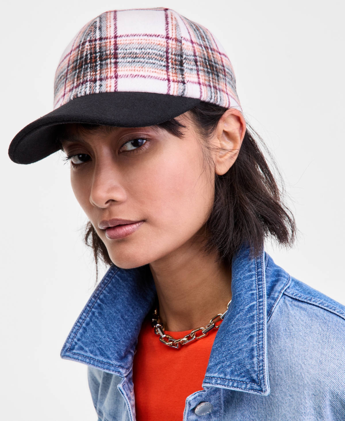 On 34th Plaid Baseball Cap, Macy's Exclusive In Black