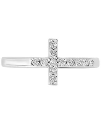 Pav&eacute; Crystal Thin Cross Ring in Sterling Silver