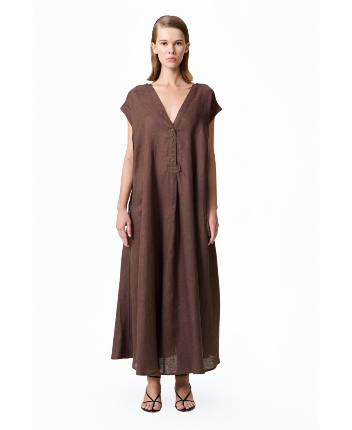 Women's Linen Maxi Dress - Brown